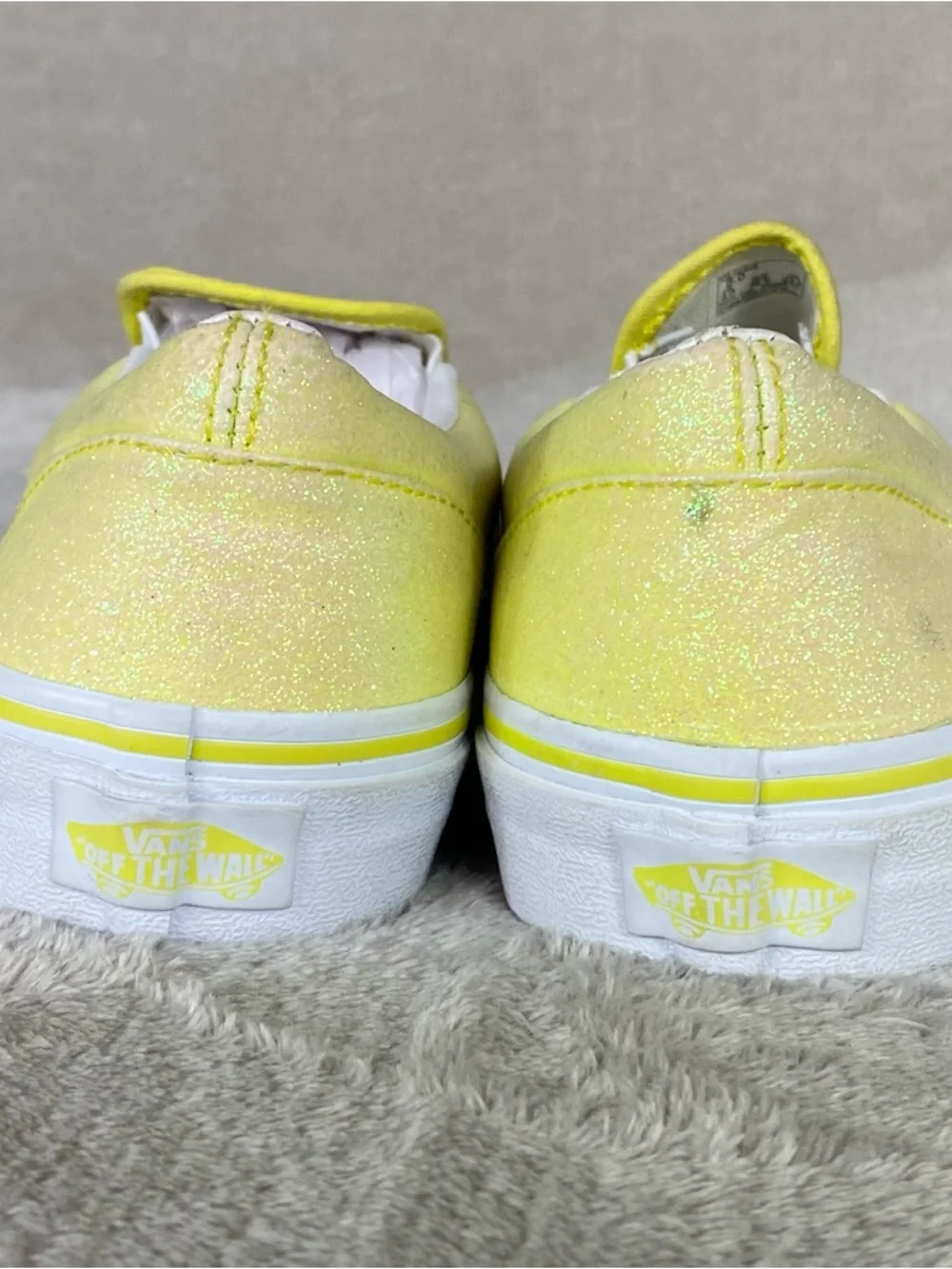 Vans Glitter Neon Slip On Sneaker Shoes Junior 5‎ Womens 6.5 Yellow White NEW